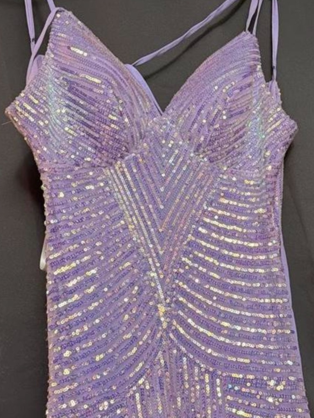 B Darlin Lavender Sequin V-Neck Spaghetti Strap Dress